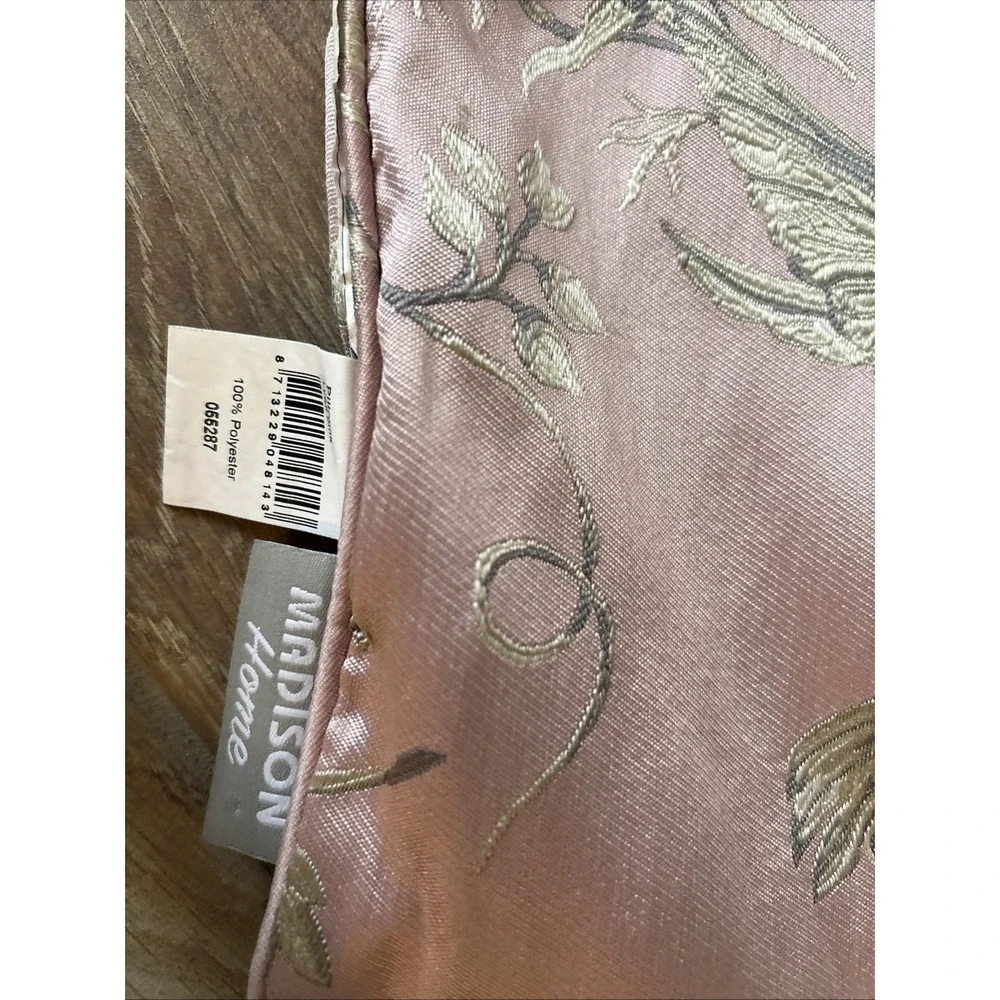 Silky Brocade Pillow Cover - Pale Gold & Pink Birds‎ in Trees - Madison Home 23